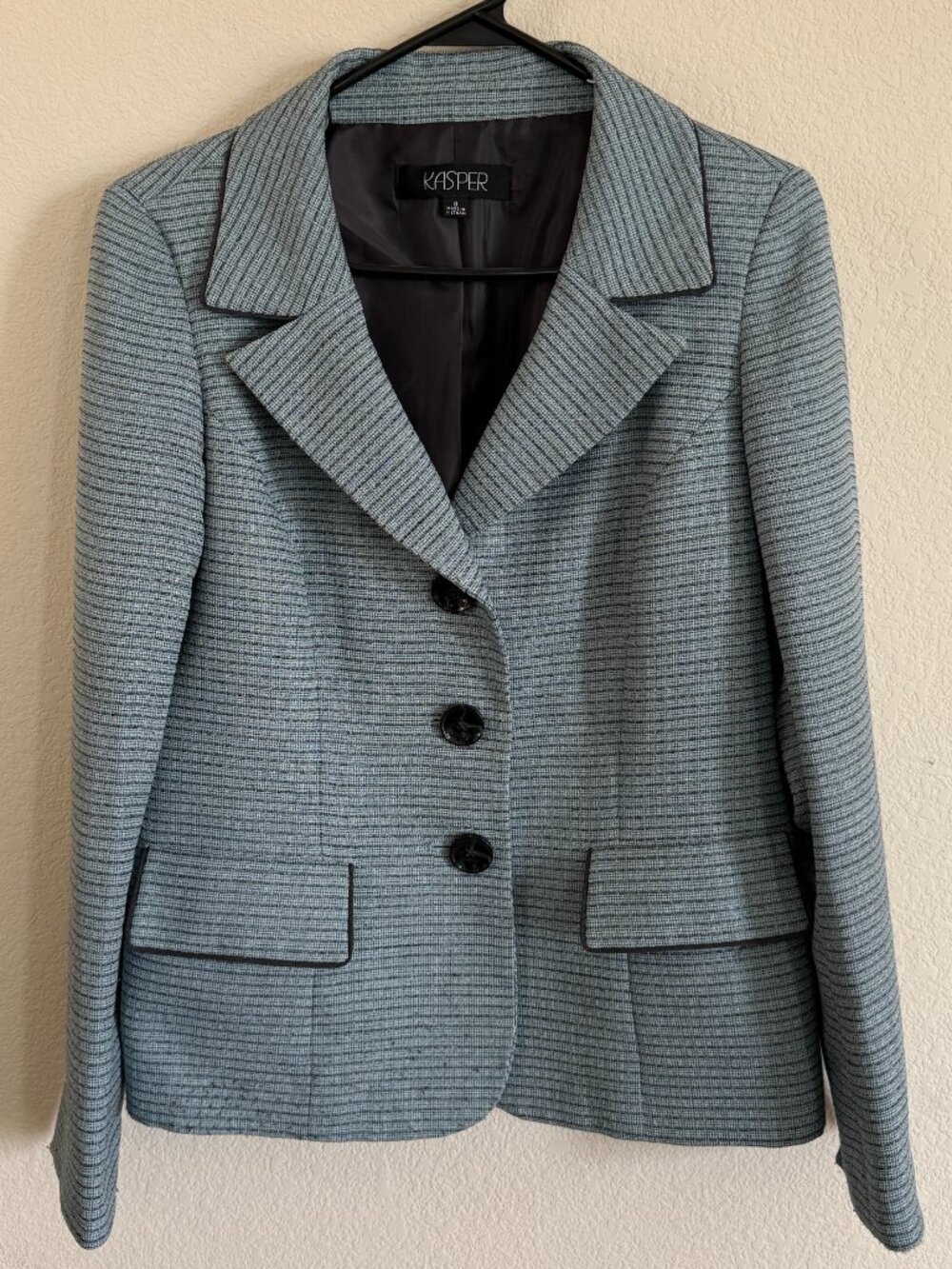 Kasper Teal Gray Blazer Size 8 Textured Career Jacket Workwear Office Wear